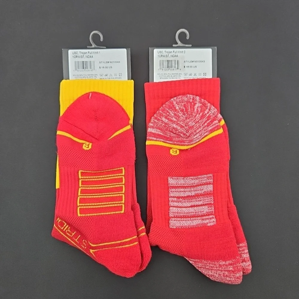 Lot of 2‎ USC Trojans NCAA Strideline Crew Socks Mens Size M/L 8-12 Red Gold New